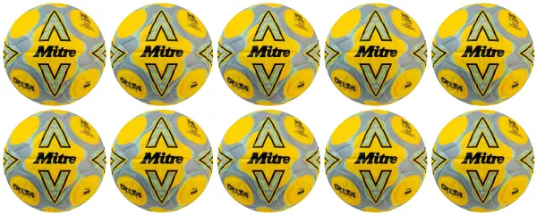 10 Multi-Buy Mitre Delta One 24 Footballs Yellow/Black/Grey - Size 4