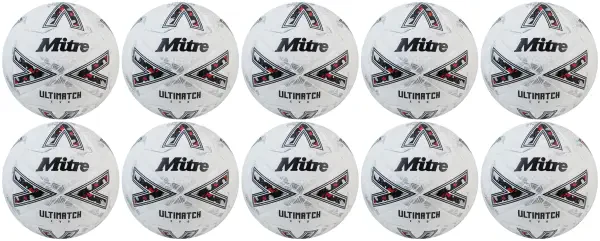 10 Multi-Buy Mitre Ultimatch Evo 24 Football - White/Silver - Size 4