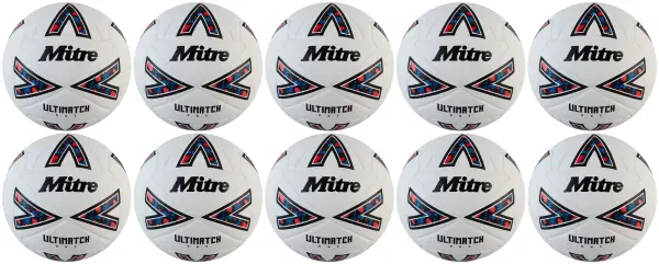 10 Multi-Buy Mitre Ultimatch One 24 Football - White/Black/Red - Size 3
