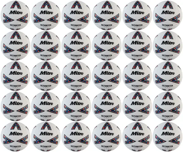 30 Multi-Buy Mitre Ultimatch One 24 Football - White/Black/Red - Size 3