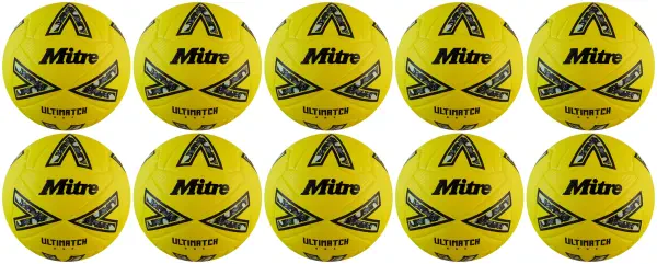 10 Multi-Buy Mitre Ultimatch One 24 Football - Yellow/Black/Grey - Size 4