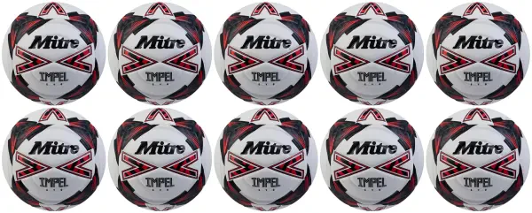 10 Multi-Buy Mitre Impel Evo 24 Football - White/Black/Red - Size 3