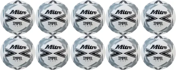 10 Multi-Buy Mitre Impel One 24 Football - White/Black/Grey - Size 5