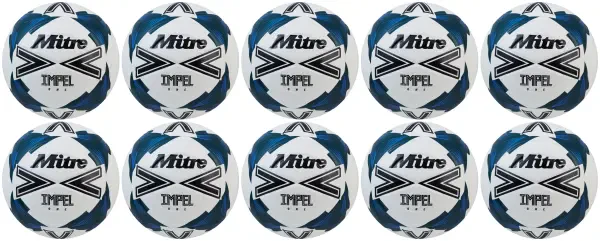10 Multi-Buy Mitre Impel One 24 Football - White/Black/Teal - Size 3