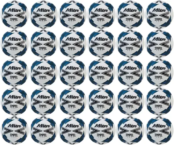 30 Multi-Buy Mitre Impel One 24 Football - White/Black/Teal - Size 4