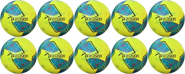 10 Multi-Buy Precision Fusion FIFA Basic Training Ball - Fluo Yellow/Teal - Size 4